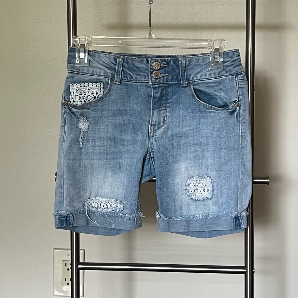 Ripped and Laced Jean Shorts